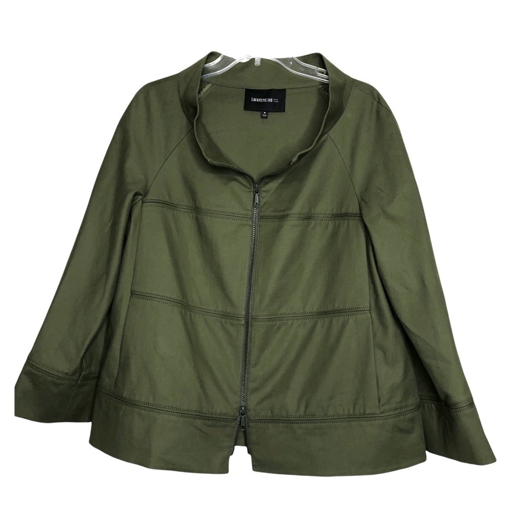 𝅺new - LAFAYETTE 148 Ficus Zip-Up Oversized Bomber Jacket Olive Green - Size M